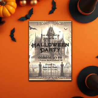 Gothic Victorian Vintage Scary Halloween Invitation