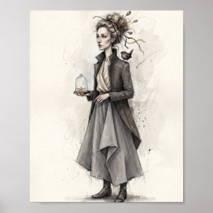 Gothic Victorian Woman Bird Art Poster