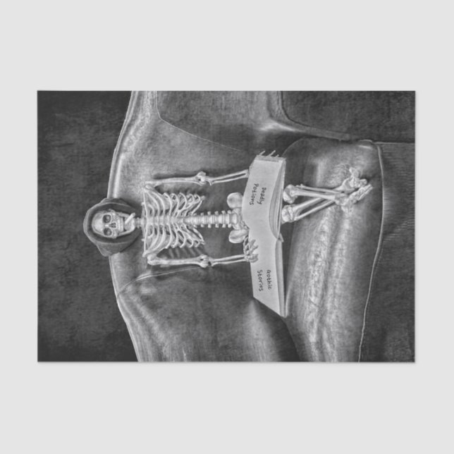 Gothic Vintage Black And White Skeleton Tissue Paper (Front)