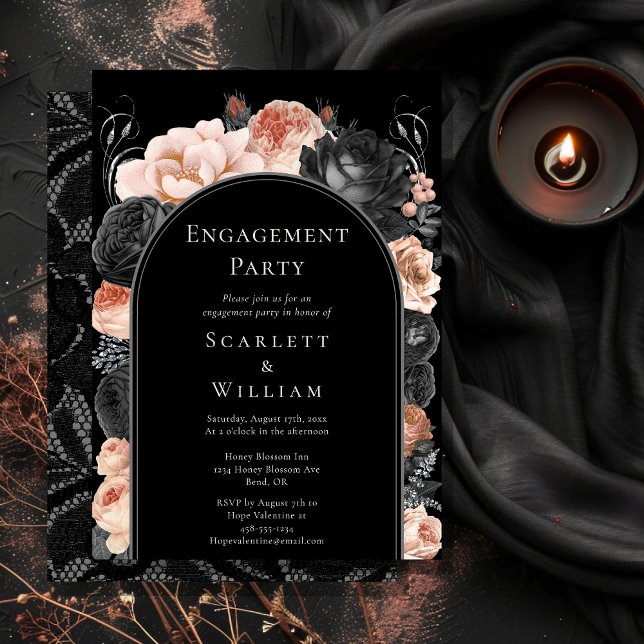 Gothic Vintage Black Blush Arch Engagement Party Invitation (Creator Uploaded)
