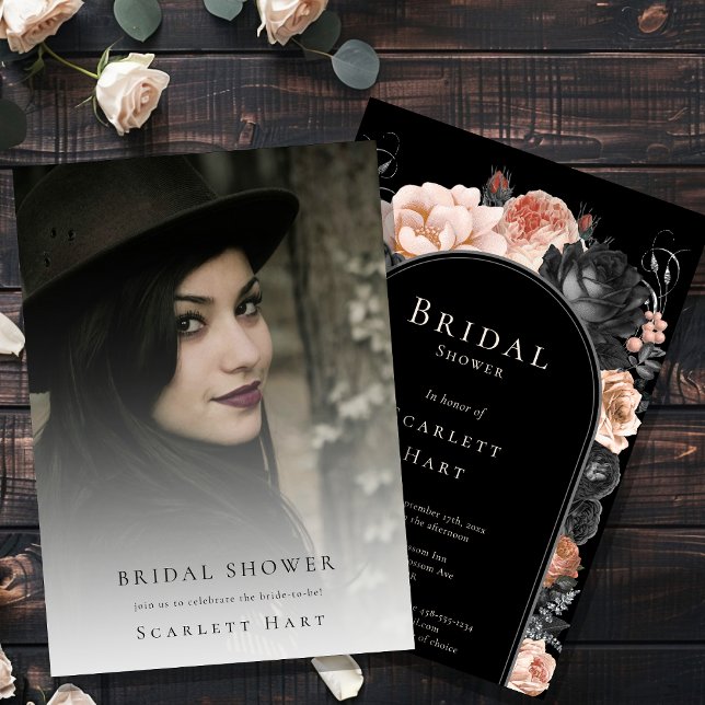 Gothic Vintage Black Blush Photo Bridal Shower Invitation (Creator Uploaded)