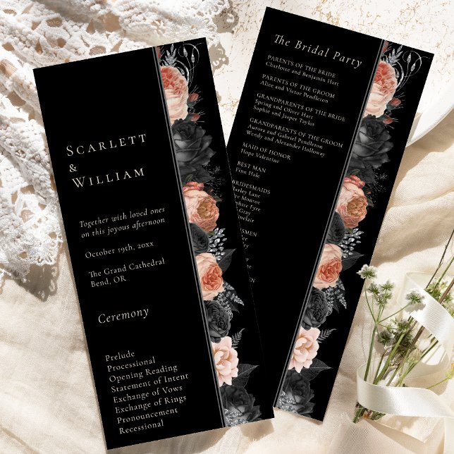 Gothic Vintage Black Blush Simple Wedding Programme (Creator Uploaded)