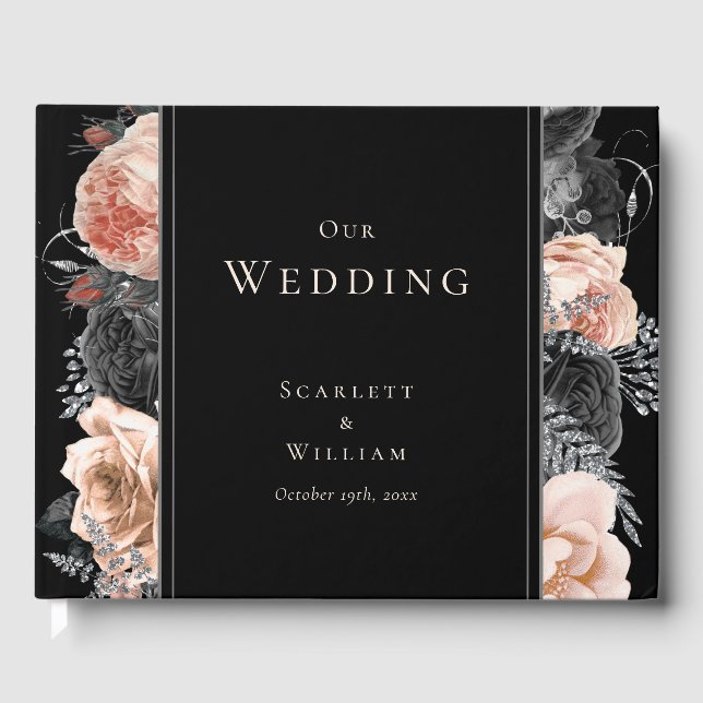 Gothic Vintage Black Blush Wedding Guest Book (Front)