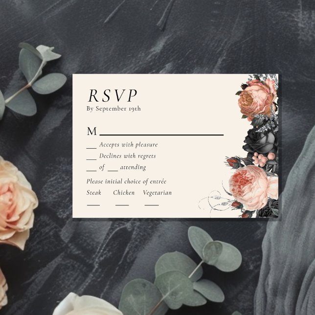 Gothic Vintage Black Blush Wedding Menu RSVP (Creator Uploaded)
