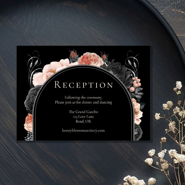 Gothic Vintage Black Blush Wedding Reception Enclosure Card (Creator Uploaded)