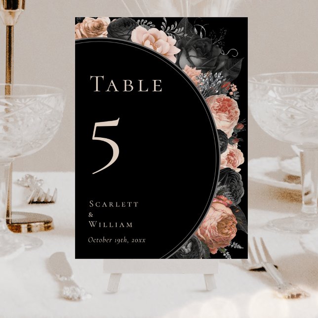 Gothic Vintage Black Blush Wedding Table Number (Creator Uploaded)