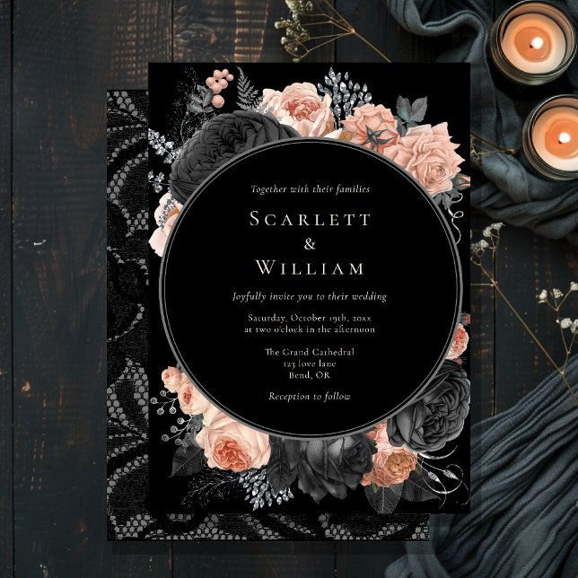 Gothic Vintage Black Dark Blush Wedding Invitation (Creator Uploaded)