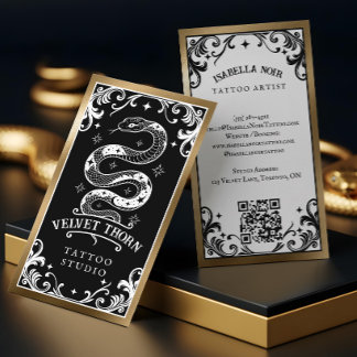 Gothic Vintage Black Gold Tattoo Artist Studio Business Card
