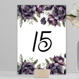 Gothic Vintage Black Peonies Flowers Wedding Table Number