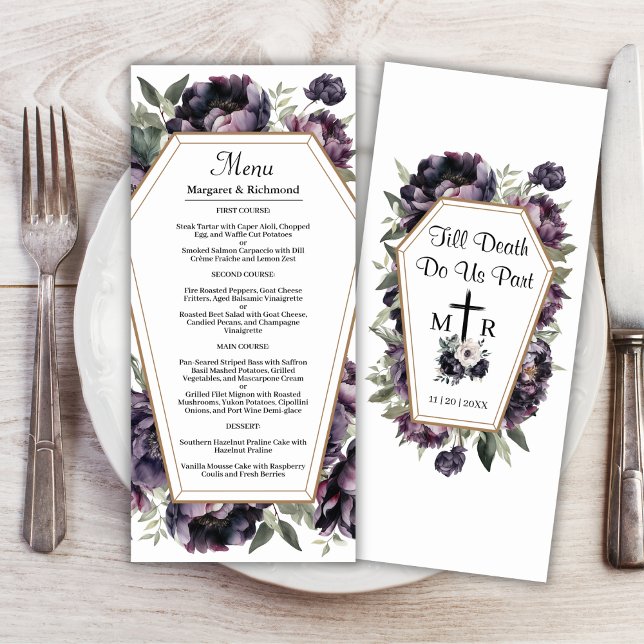 Gothic Vintage Black Peonies Wedding Menu (Creator Uploaded)