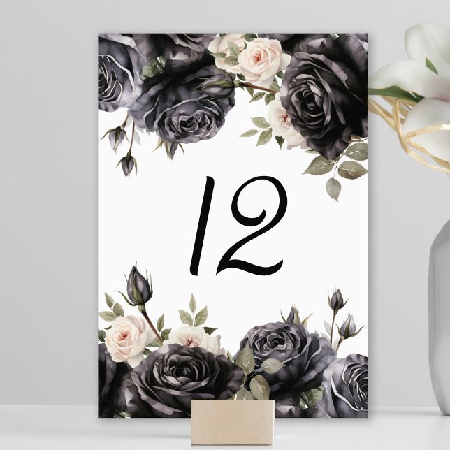 Gothic Vintage Black Roses Flowers Wedding Table Number (Creator Uploaded)