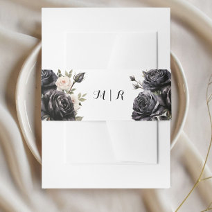 Gothic Vintage Black Roses Invitation Belly Band