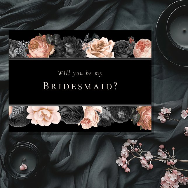 Gothic Vintage Black Wedding Bridesmaid Proposal Invitation (Creator Uploaded)