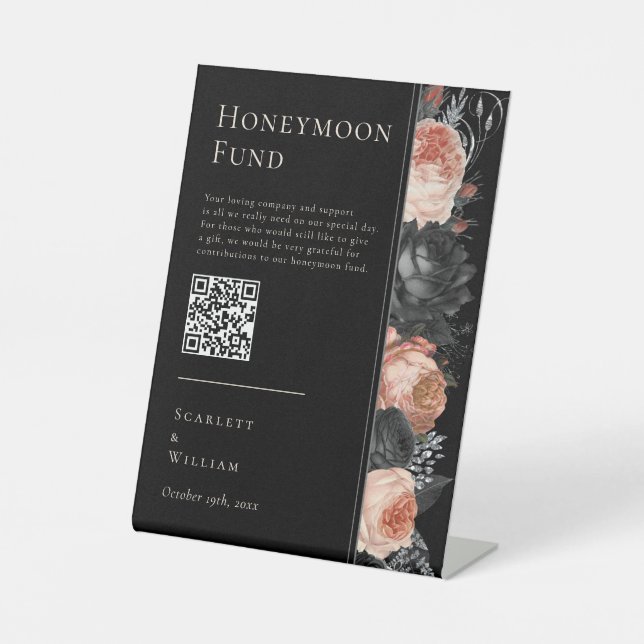 Gothic Vintage Black Wedding Honeymoon Fund Sign (Front)