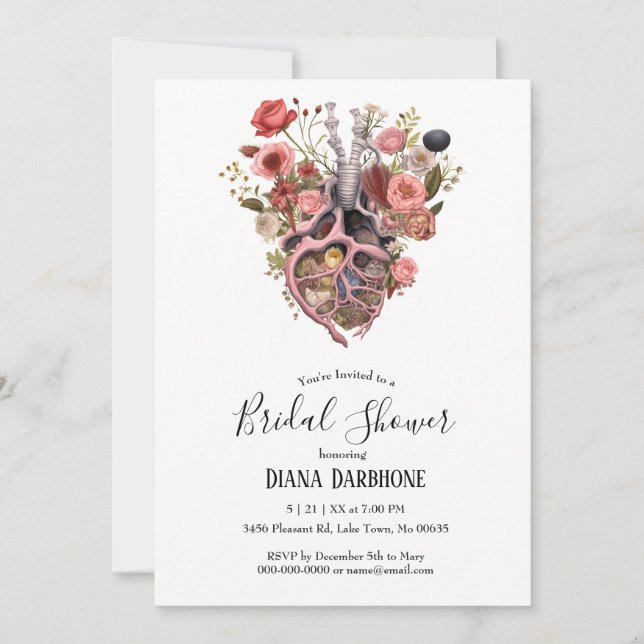 Gothic Vintage Boho Anatomical Heart Bridal Shower Invitation (Front)