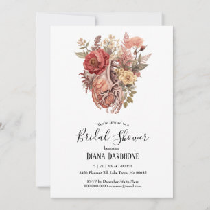Gothic Vintage Boho Anatomical Heart Bridal Shower Invitation