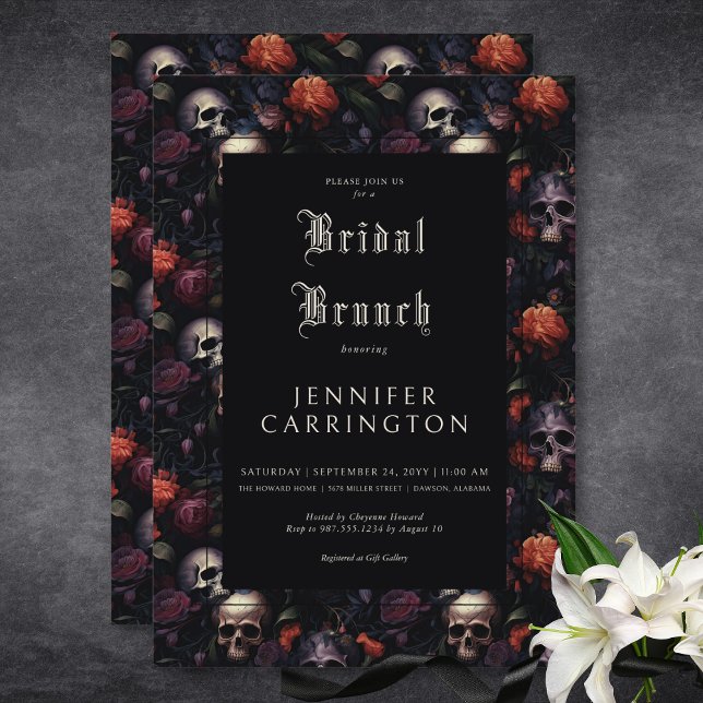 Gothic Vintage Floral & Skulls Bridal Brunch Invitation (Gothic Vintage Floral & Skulls Bridal Brunch Invitation)