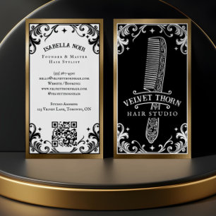 Gothic Vintage Hair Stylist Beauty Salon Black Business Card