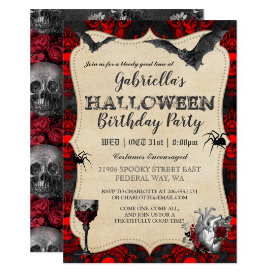 Gothic Vintage Halloween Birthday Party Invitation Zazzle Co Uk