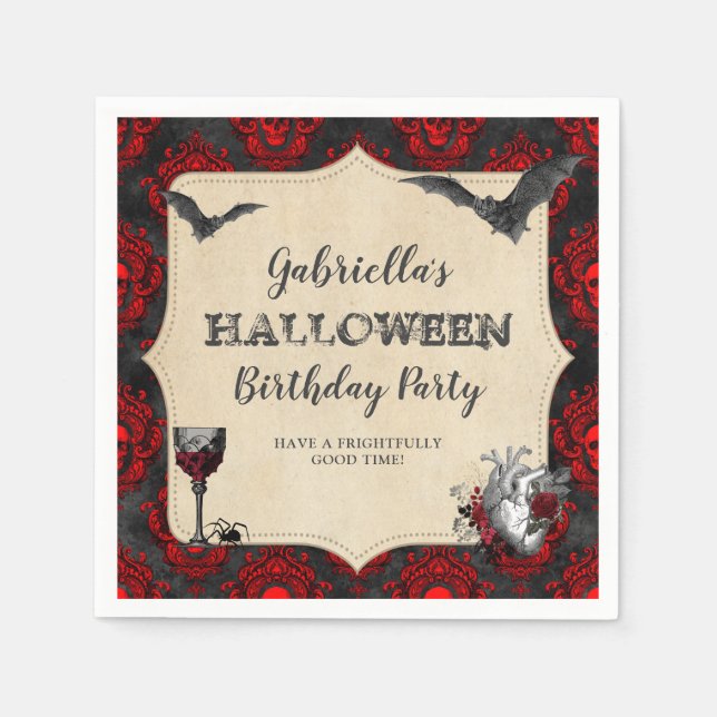 Gothic Vintage Halloween Birthday Party Napkin (Front)