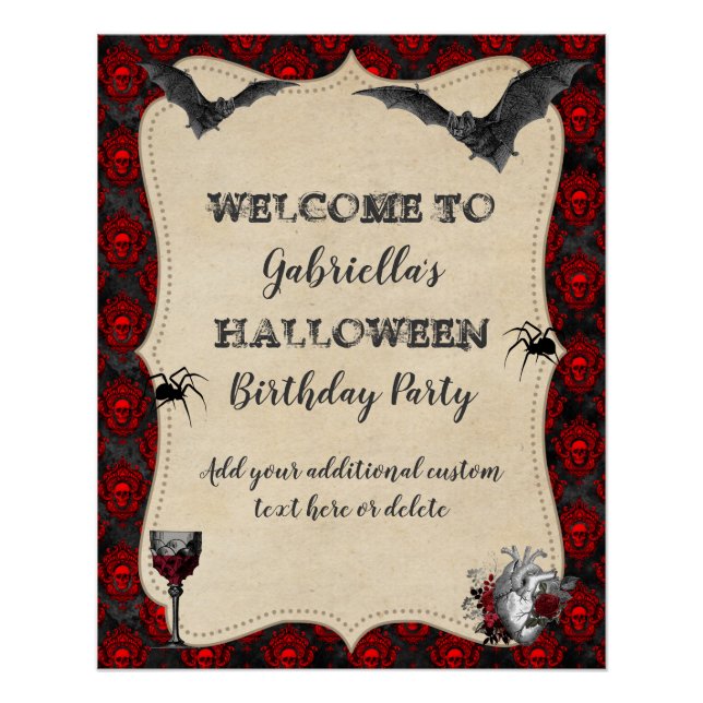 Gothic Vintage Halloween Birthday Party Poster (Front)