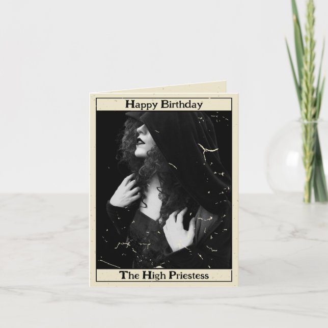 Gothic Vintage High Priestess Tarot Photo Birthday Card (Front)