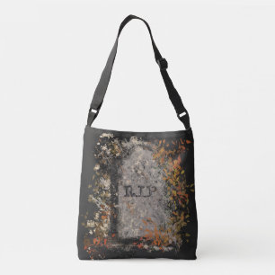Gothic Vintage R.I.P. Headstone And Fall Leave Crossbody Bag