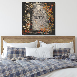 Gothic Vintage R.I.P. Headstone And Fall Leaves Canvas Print