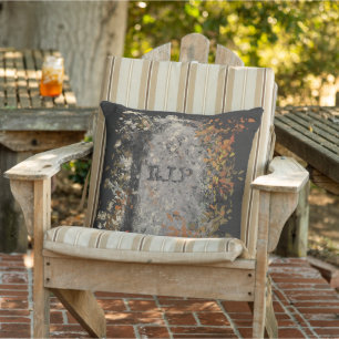 Gothic Vintage R.I.P. Headstone And Fall Leaves Cushion