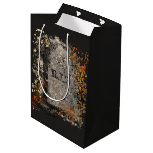 Gothic Vintage R.I.P. Headstone And Fall Leaves Medium Gift Bag