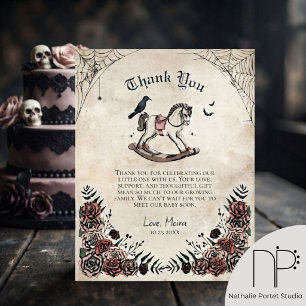 Gothic Vintage Rocking Horse Baby Shower Thank You Card