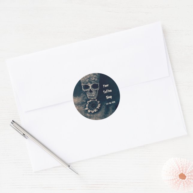 Gothic Vintage Skull Sunflower Antique Classic Round Sticker (Envelope)