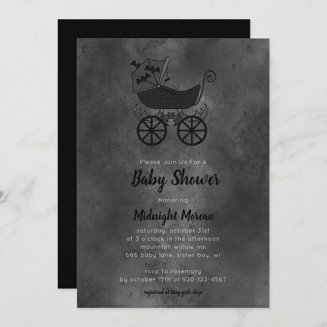 Gothic Vintage Stroller Bat Baby Shower Invitation Zazzle