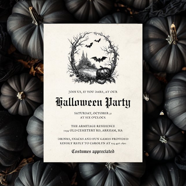 Gothic Vintage Style Illustration Halloween Party Invitation (Creator Uploaded)