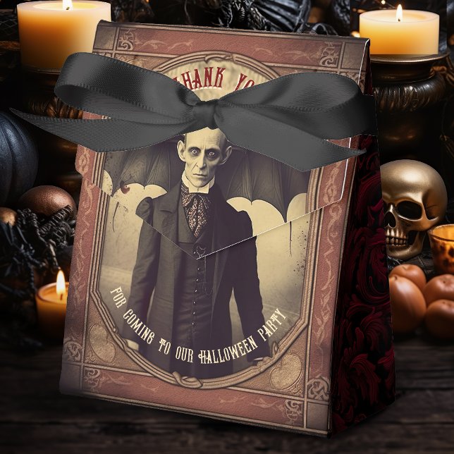 Gothic Vintage Vampire Dracula Halloween Party Favour Box (The perfect accompaniment to your Adult Halloween Party. Dracula Favor Box with Haunted Castle Back.)