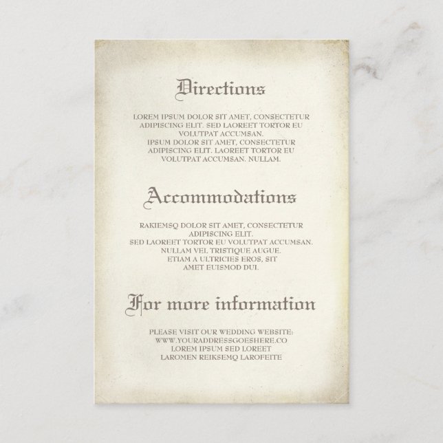 Gothic Vintage Wedding Details - Information Enclosure Card (Front)