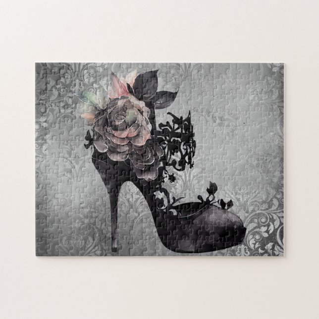 Gothic Vogue | Muted Pastel Rose Fashion Stiletto Jigsaw Puzzle (Horizontal)