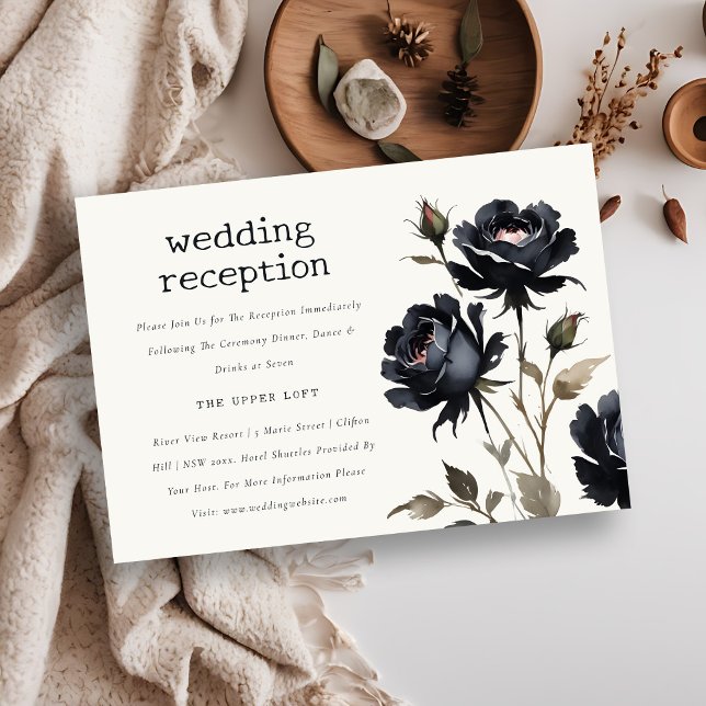 Gothic Watercolor Black Rose Wedding Reception Enclosure Card (Creator Uploaded)
