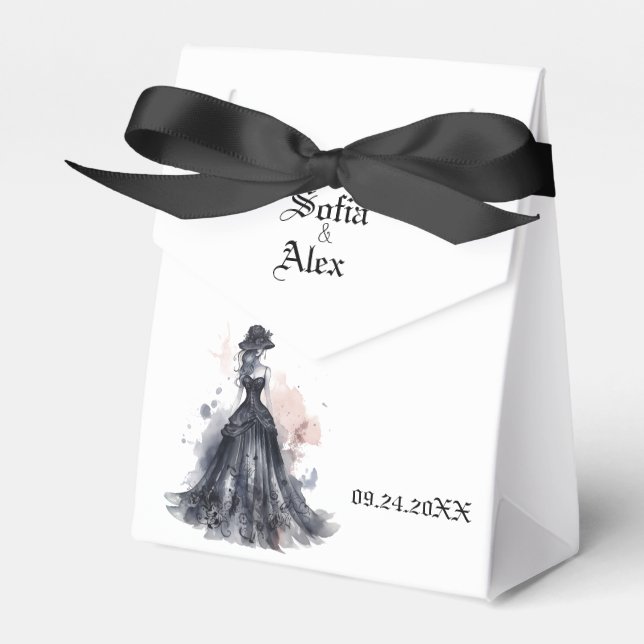 Gothic watercolor floral black wedding  favour box (Front Side)
