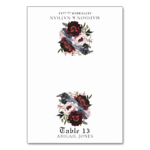 Gothic Watercolor Raven Floral Wedding Place Card