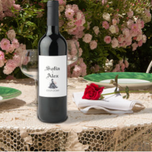 Gothic watercolor roses black dress wedding wine label