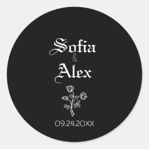 Gothic watercolor roses black wedding  classic round sticker