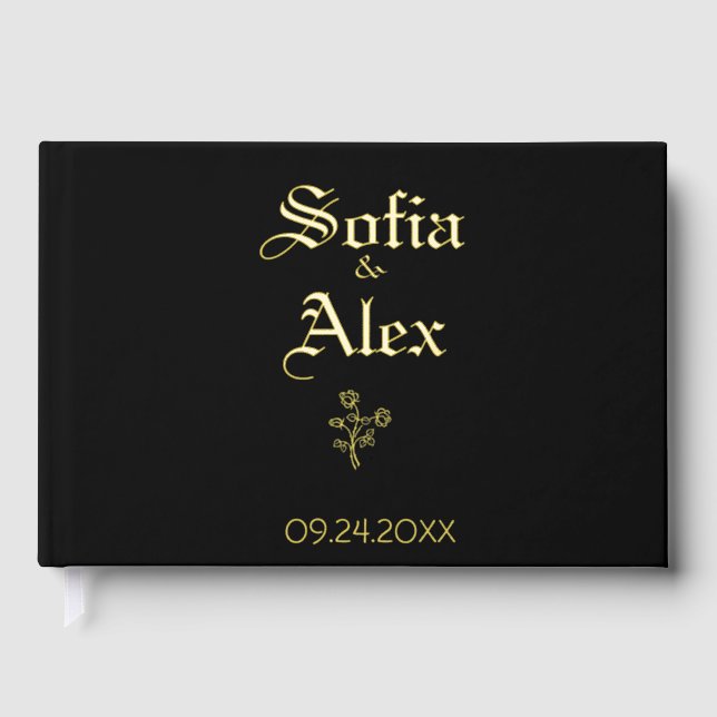 Gothic watercolor roses black wedding  guest book (Front)