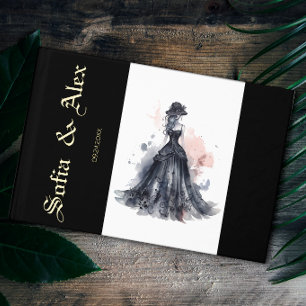 Gothic watercolor roses black wedding guest book