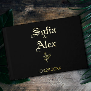 Gothic watercolor roses black wedding guest book