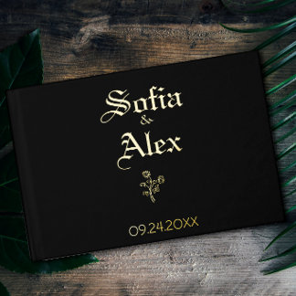 Gothic watercolor roses black wedding  guest book