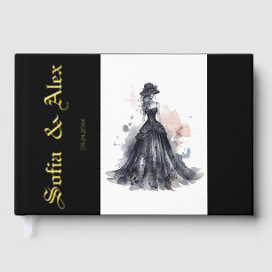 Gothic watercolor roses black wedding guest book