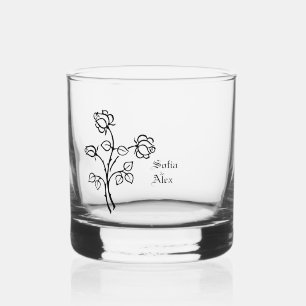 Gothic watercolor roses black wedding  whiskey glass