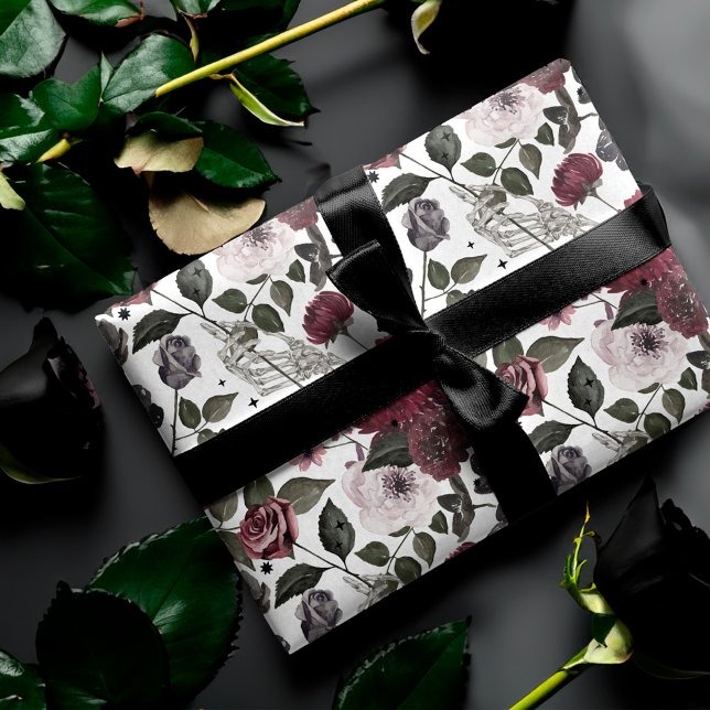 Gothic Watercolor Roses & Flowers Pattern Wrapping Paper Sheet (Gothic Watercolor Roses & Flowers Pattern Wrapping Paper Sheets)