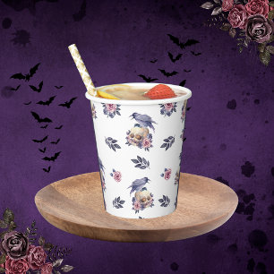 Gothic Watercolor skull rose & Raven Design Paper Cups